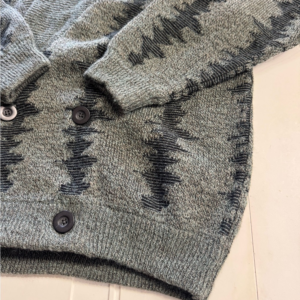 Jed Vintage Gray Geometric Patterned Button Cardigan Mens Size Medium Wool Blend - Picture 2 of 5